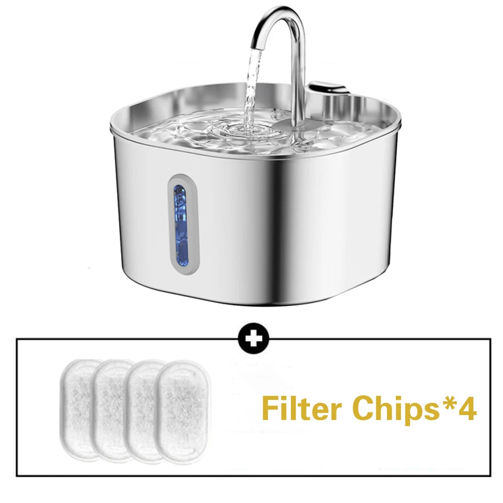 Stainless Steel Cat Water Fountain With LED Window
