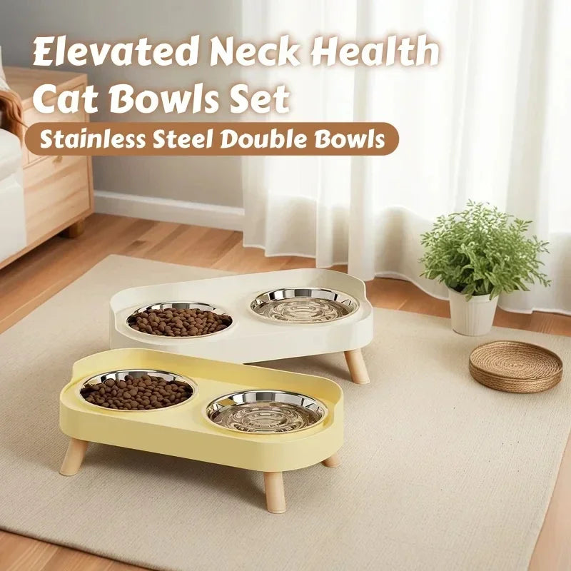 Colorful Elevated Pet Feeder With Neck Support And Dual Bowls