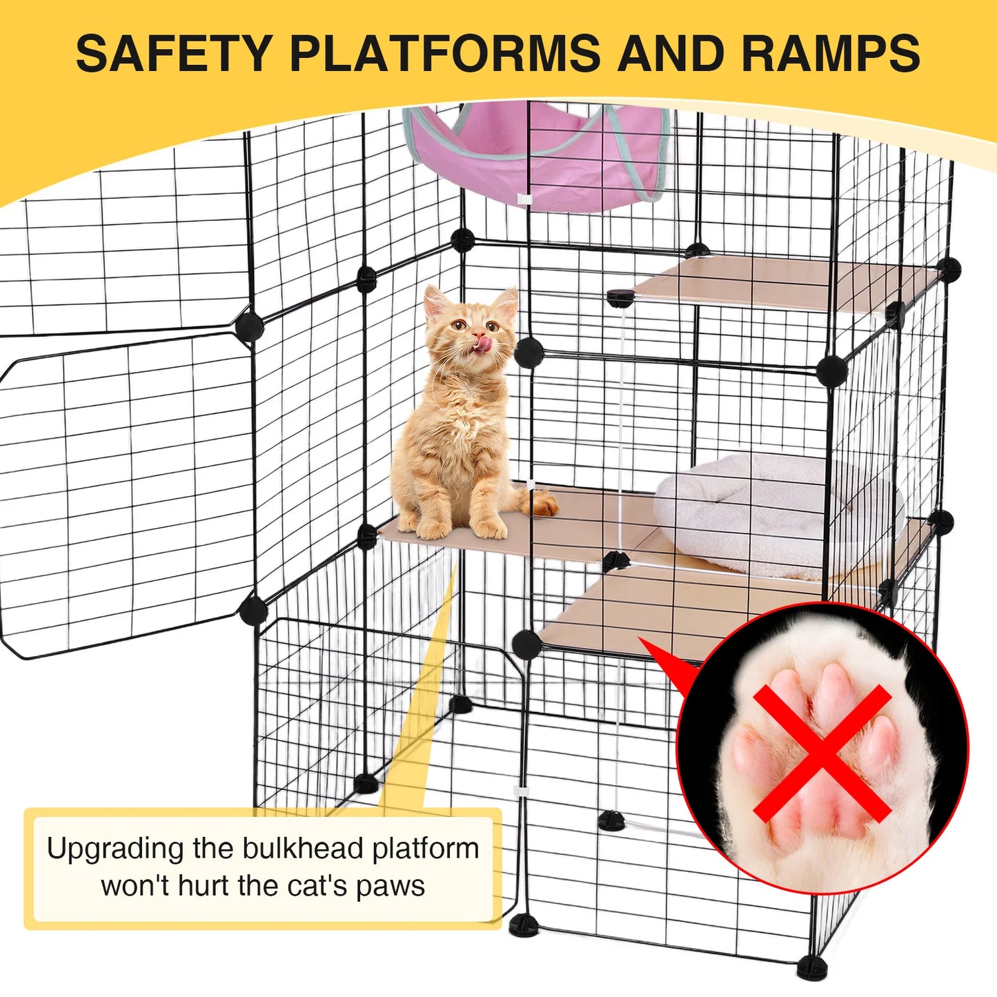 3-Tier Detachable Cat Cage With Hammock And Bed Enclosure
