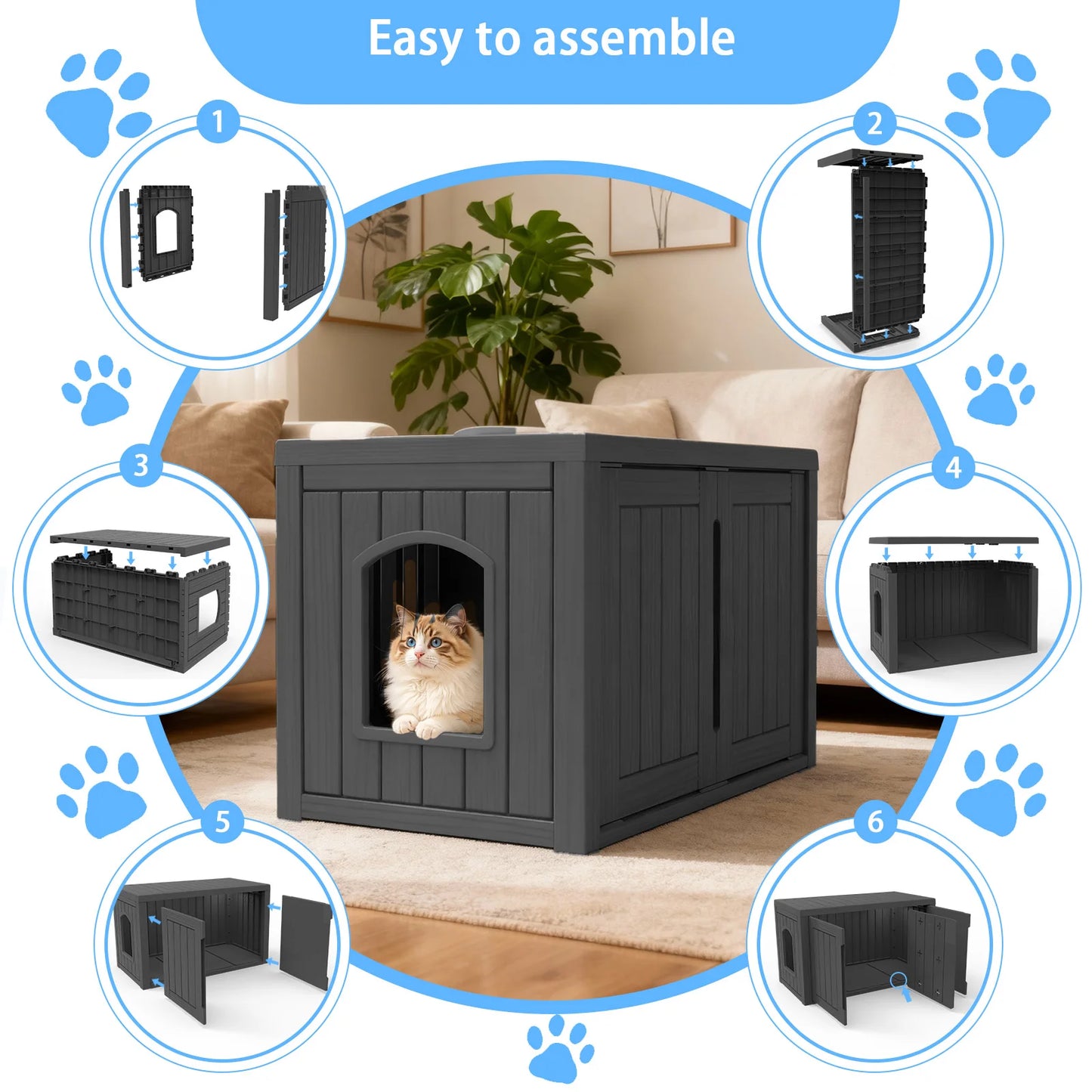 Weatherproof Resin Cat House With Double Doors And Lounge Top