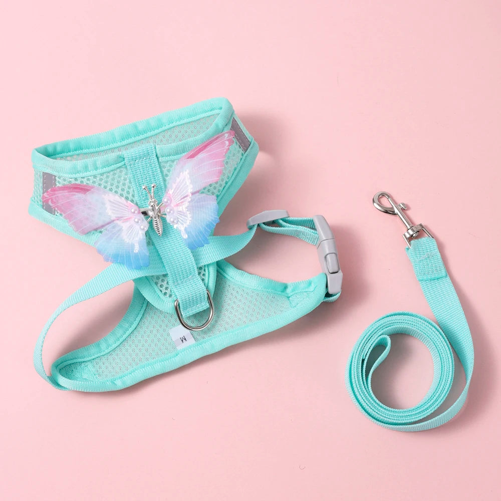 Breathable Cat Harness Set Butterfly Design With Leash