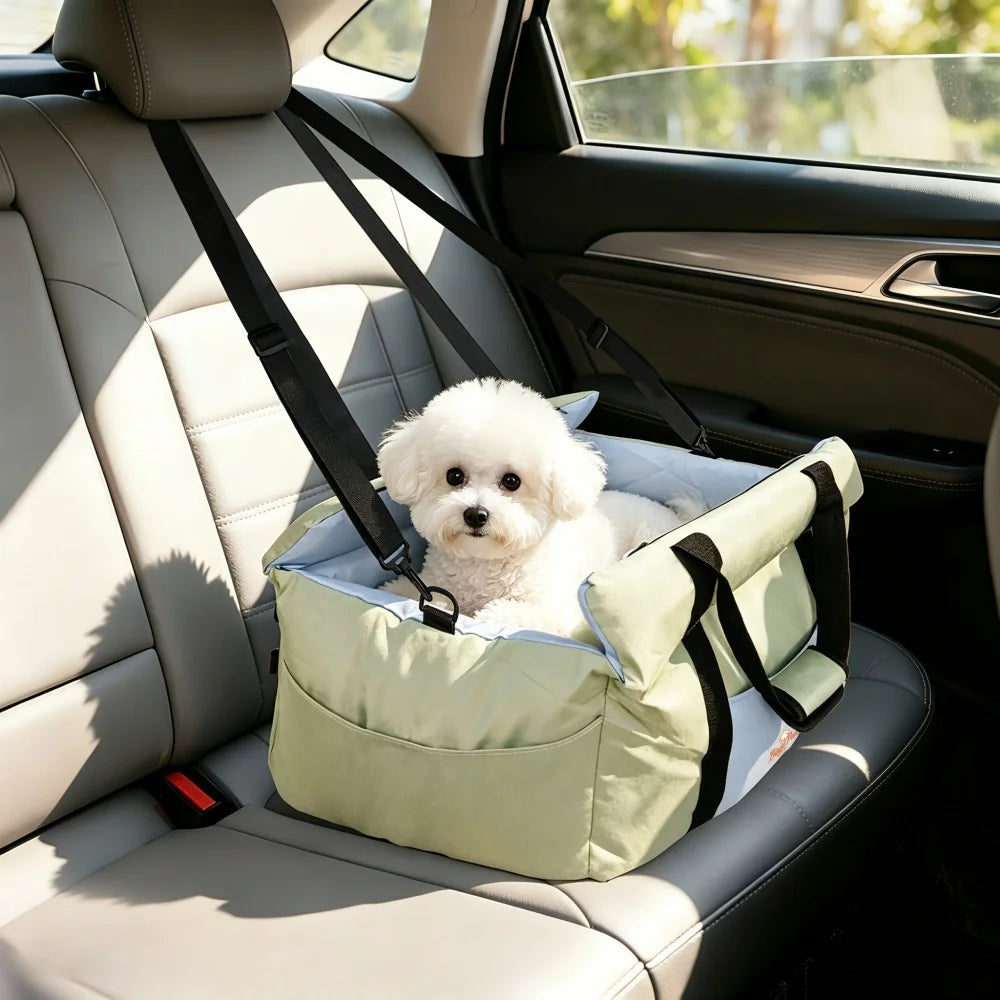 Borwart Portable Dog Car Seat With Safety Belt Storage Pocket