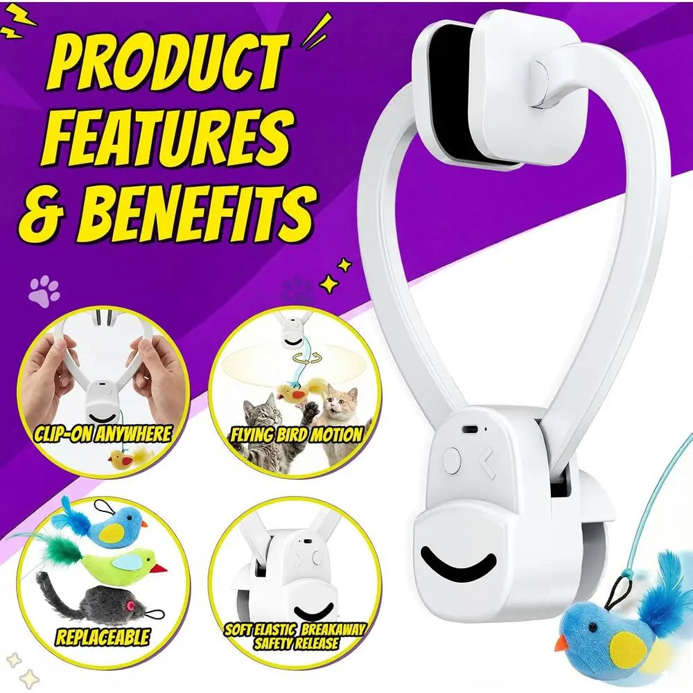 Indoor Cat Toy USB Rechargeable Automatic Bird Wand Chase