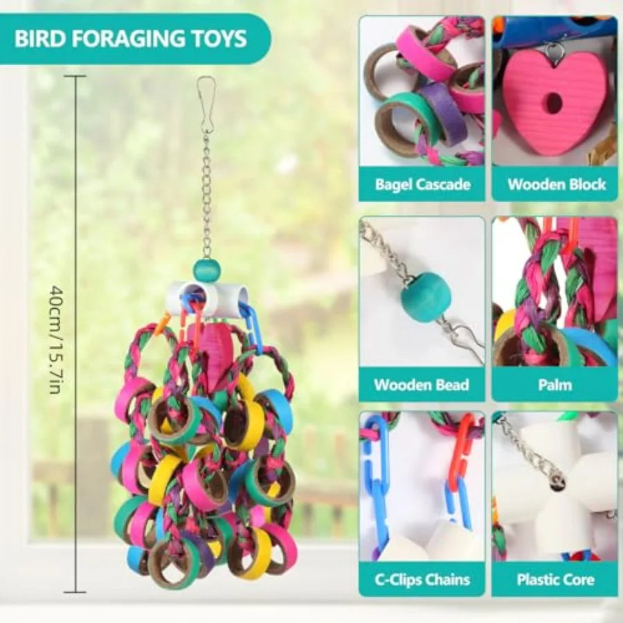 Conure Bird Toys Foraging Shredder Bagel Chewy Rings 24 Pieces