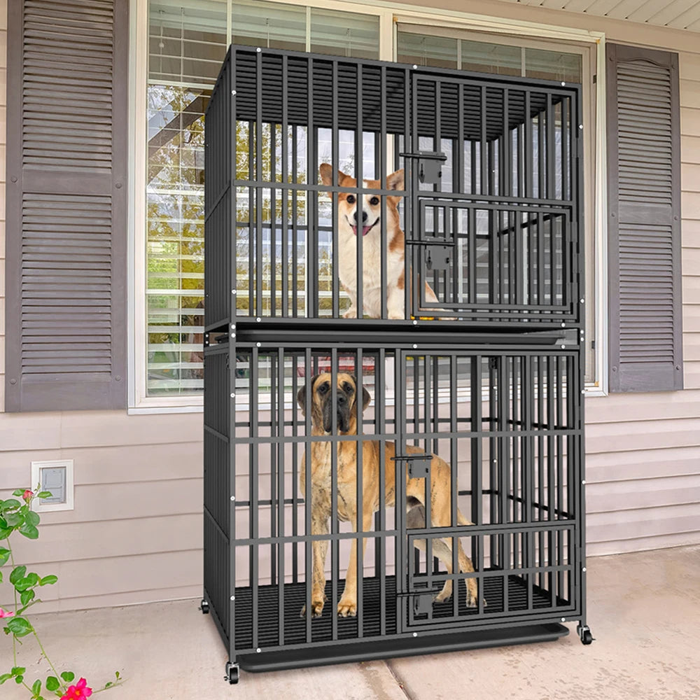 BORWART Oversized Stackable Dog Crate With Removable Tray Lockable Wheels
