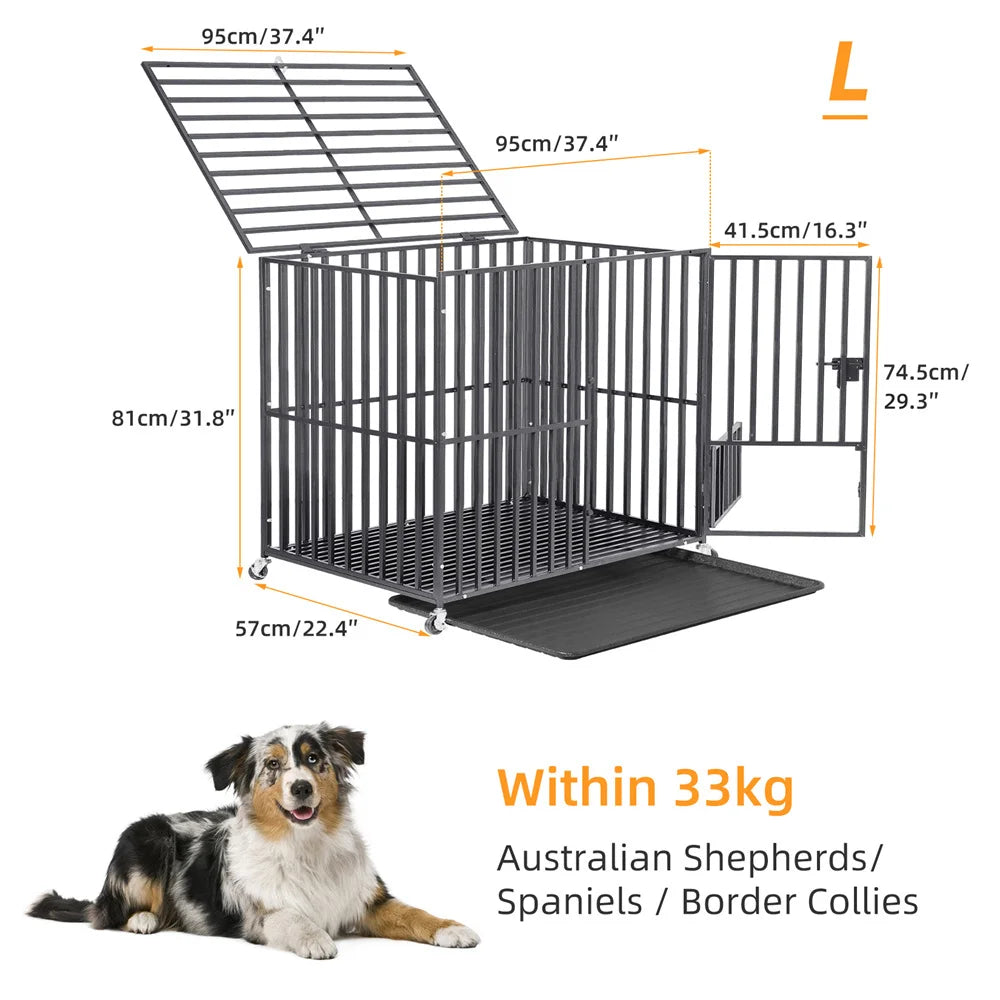 BORWART Heavy Duty Dog Crate Square Tube with Lockable Wheels