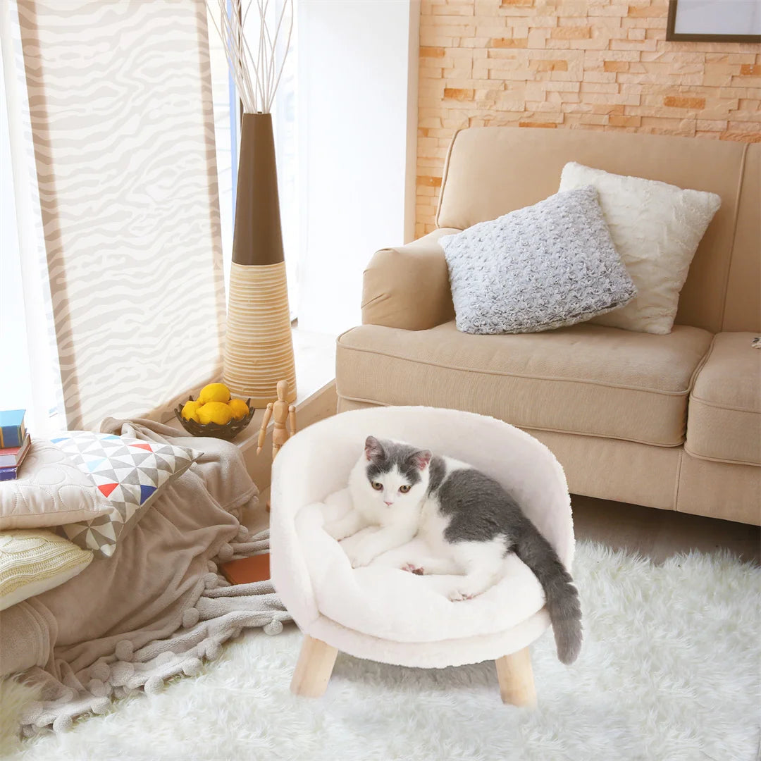 BINGOPAW Luxury Plush Cat Bed Nest Chair With Wood Legs