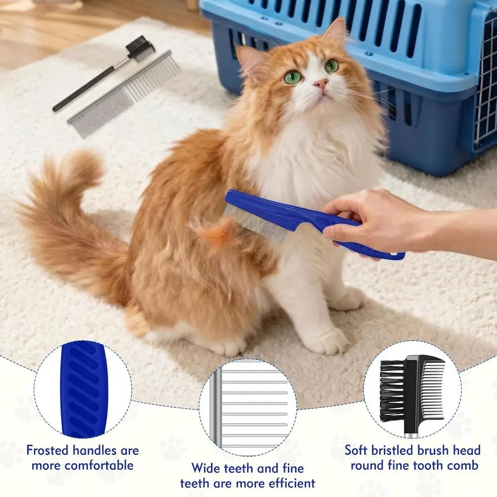 Stainless Steel Pet Grooming Comb Set for Tangles 7 Pack
