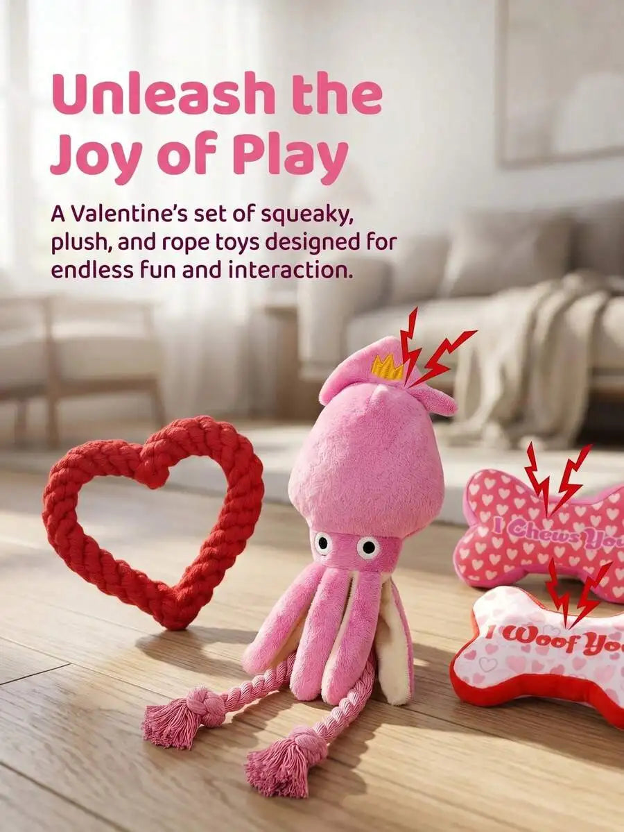 Octopus Squeaky Dog Chew Toy With Rope Interactive Plush