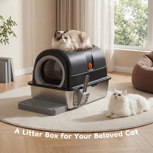 JHK Stainless Steel Enclosed Cat Litter Box for Big Cats
