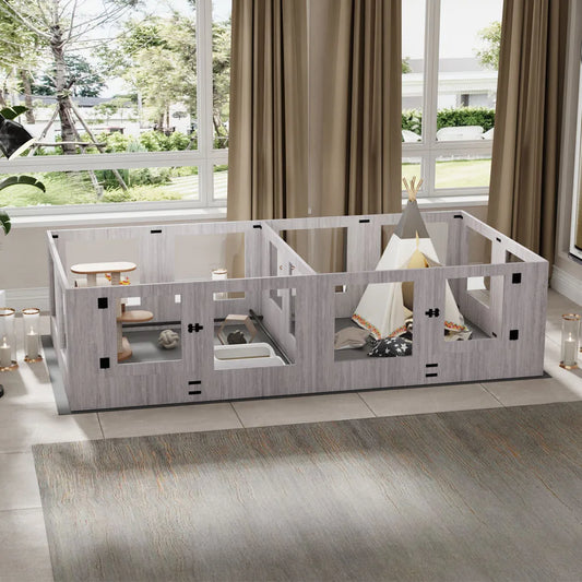 Borwart Tempered Glass Dog Playpen With Waterproof Mat And Rails