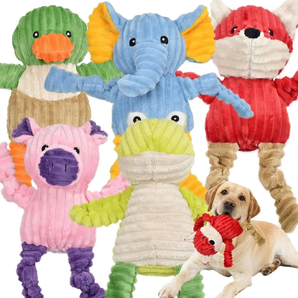5 Pack Tough Squeaky Plush Dog Toys Assorted Animals Bundle
