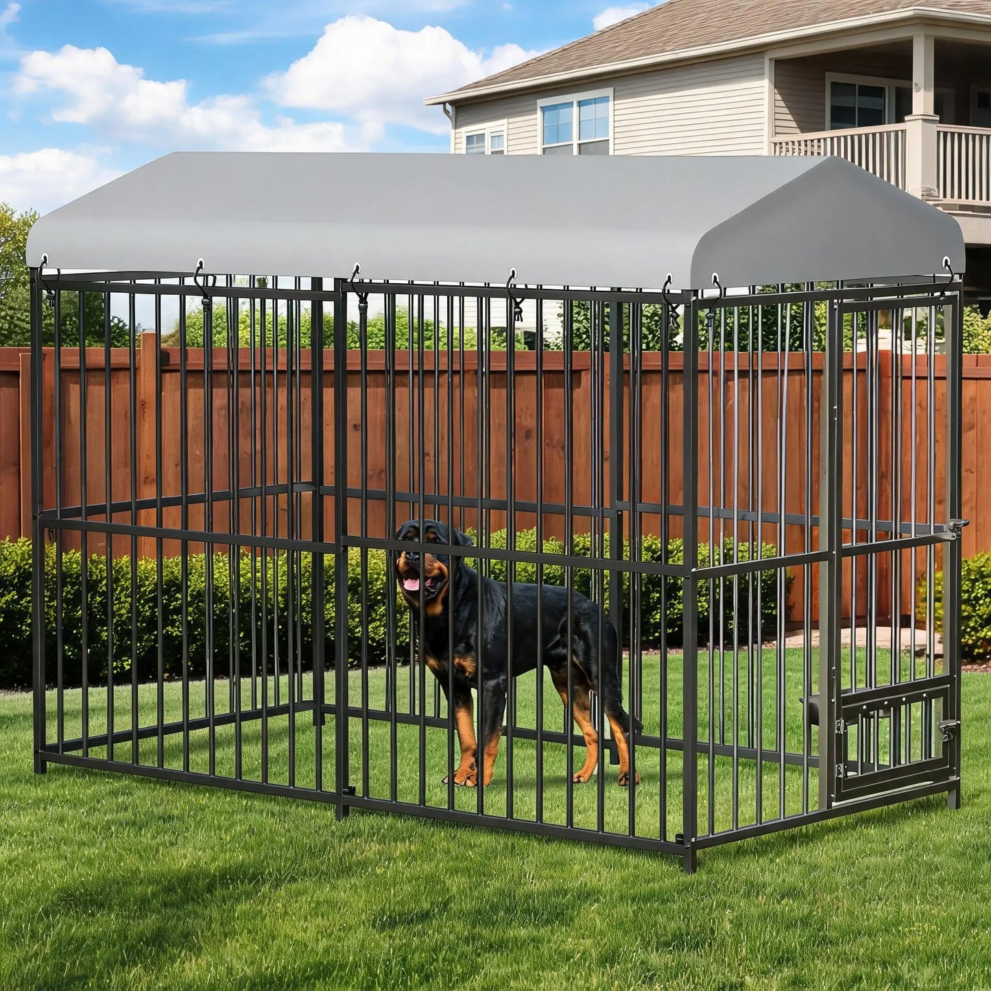 Heavy-Duty Metal Dog Kennel Outdoor Roof Double Lock Walk-In Durable