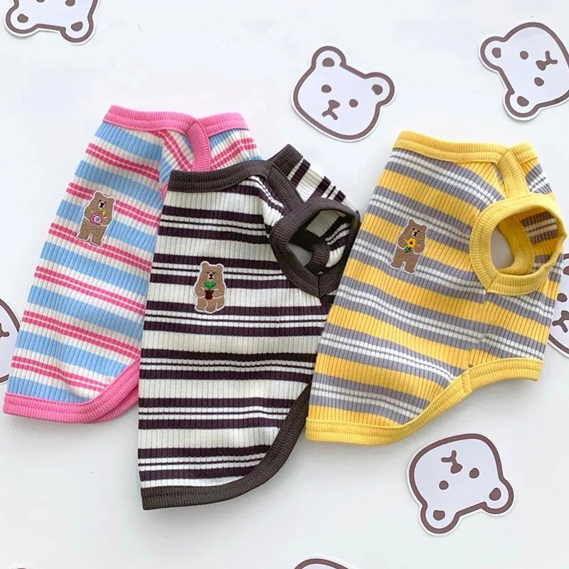 Korean Style Summer Cotton Bear Print Dog Vest Shirt