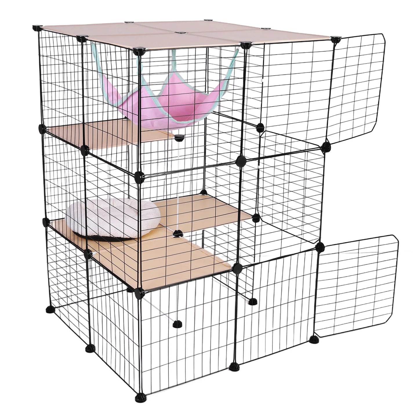 3-Tier Detachable Cat Cage With Hammock And Bed Enclosure