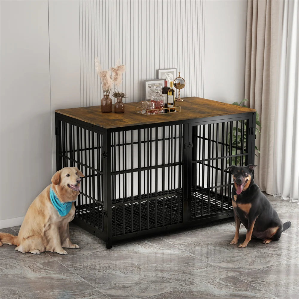 BORWART Heavy Duty Wooden Metal Dog Crate End Table Cabinet