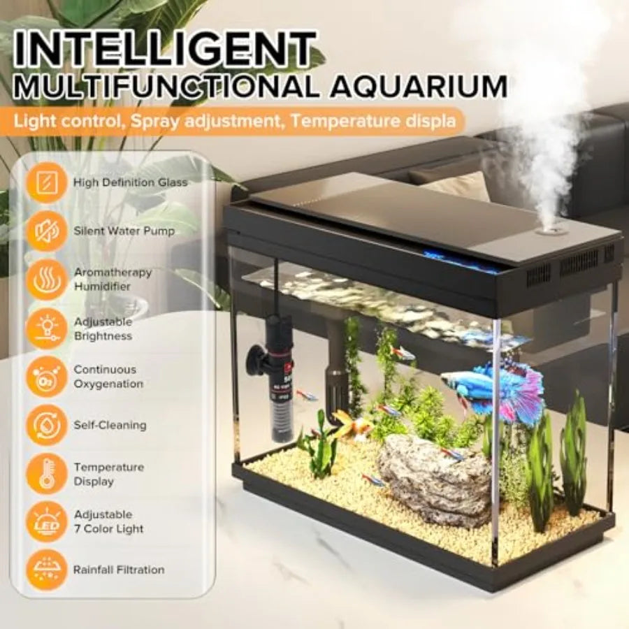 2.4 Gallon Fish Aquarium Starter Kit With Humidifier Temperature Display