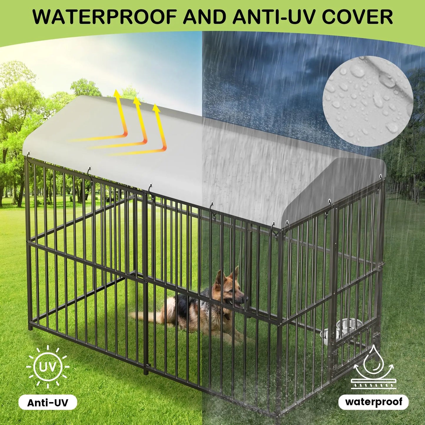 Heavy-Duty Metal Dog Kennel Outdoor Roof Double Lock Walk-In Durable