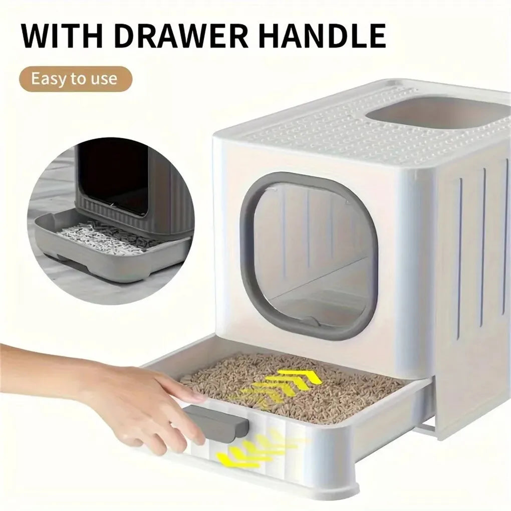 Enclosed Cat Litter Box With Scoop Drawer And Skylight Design