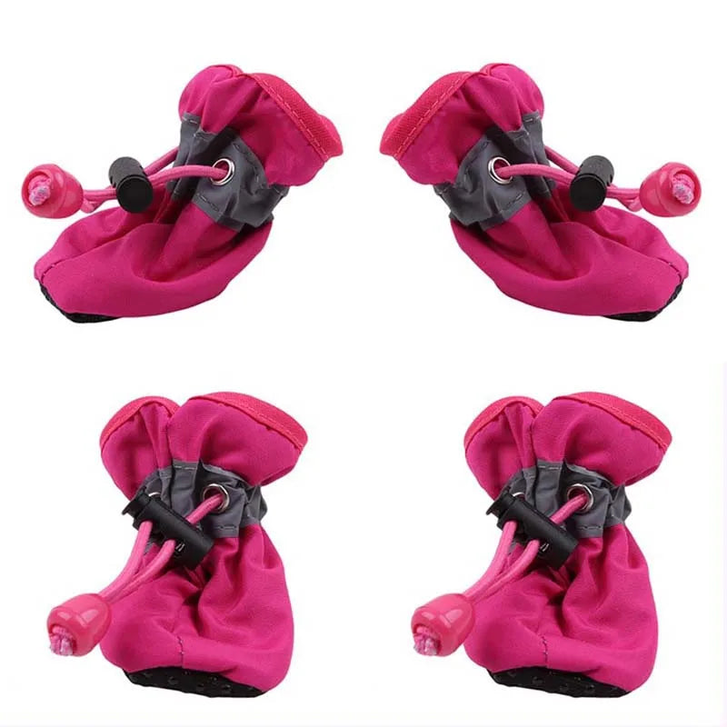 Dog Boots Waterproof Non Slip Soles Reflective Adjustable Drawstring 4Pcs