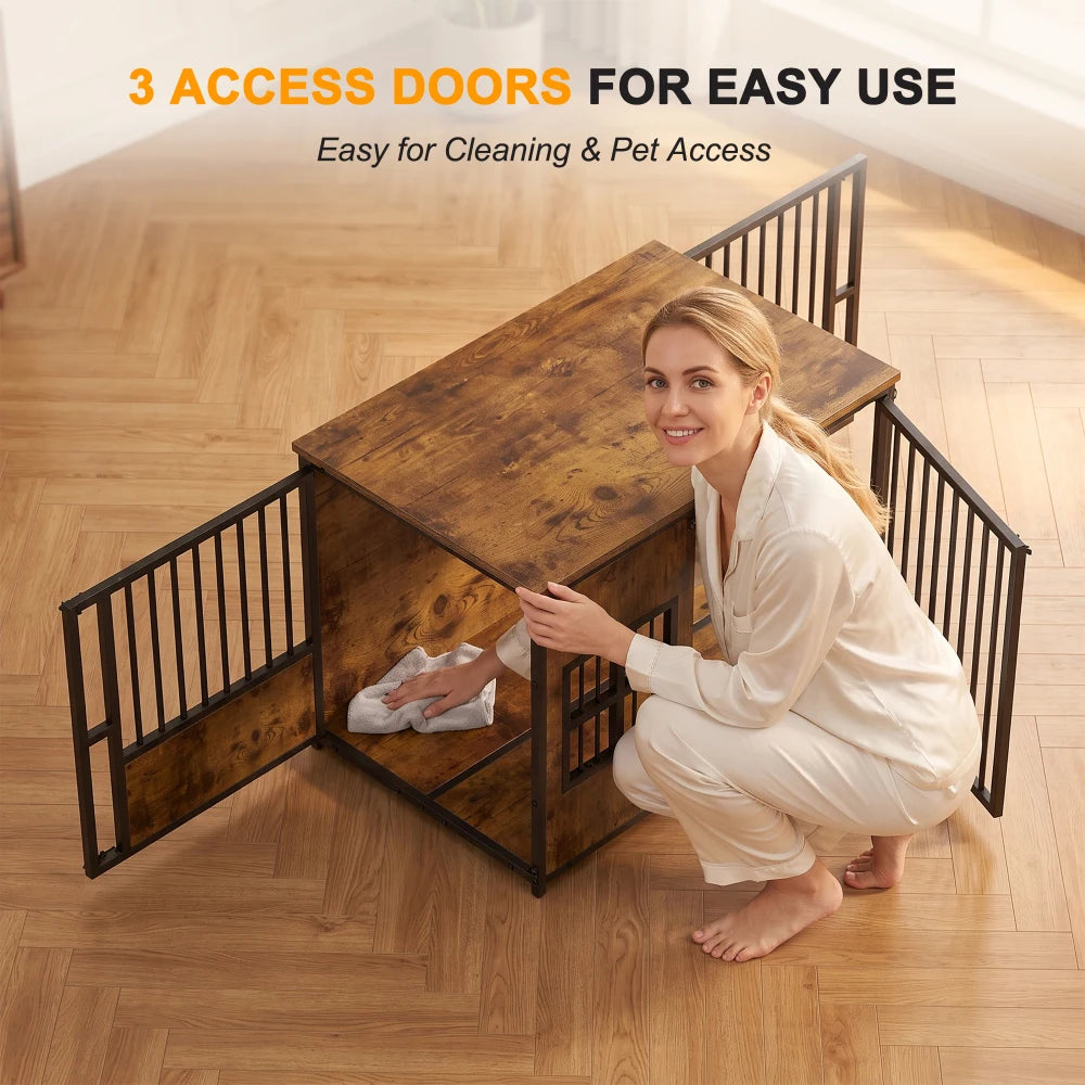 Indoor Wooden Metal Dog Crate Furniture With Storage Top