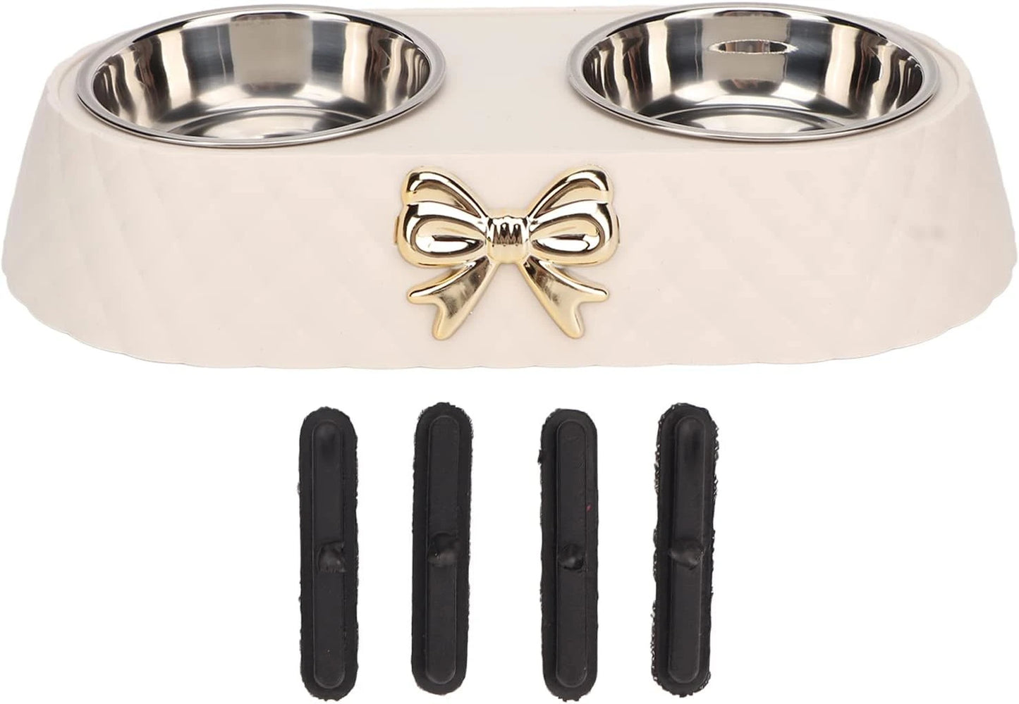 Double Pet Bowl Set With Bowknot Decor Holder Stainless Steel