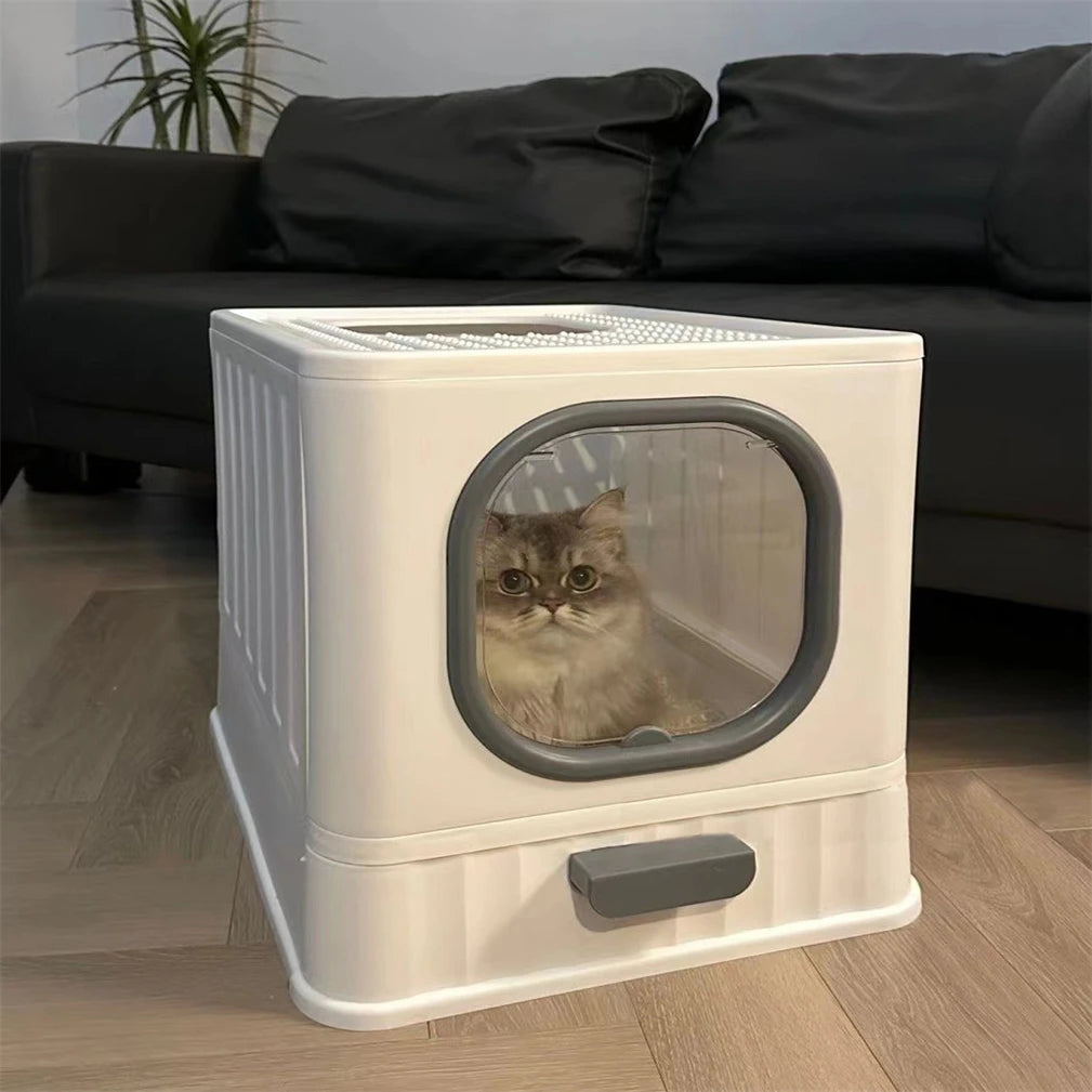 Leak Proof Enclosed Cat Litter Box With Drawer And Scoop