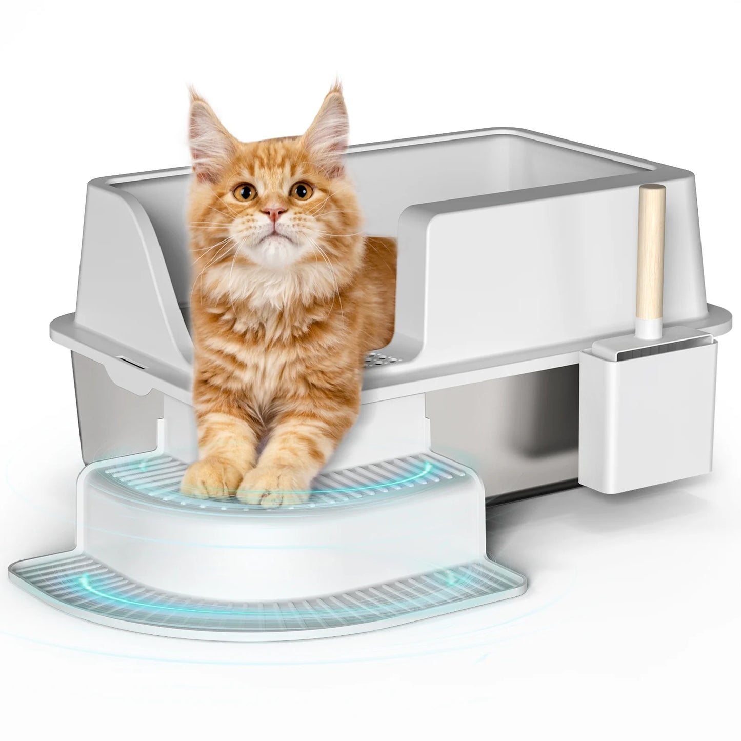 HURRISE Cat Litter Box Stainless Steel Tray With Plastic Cover