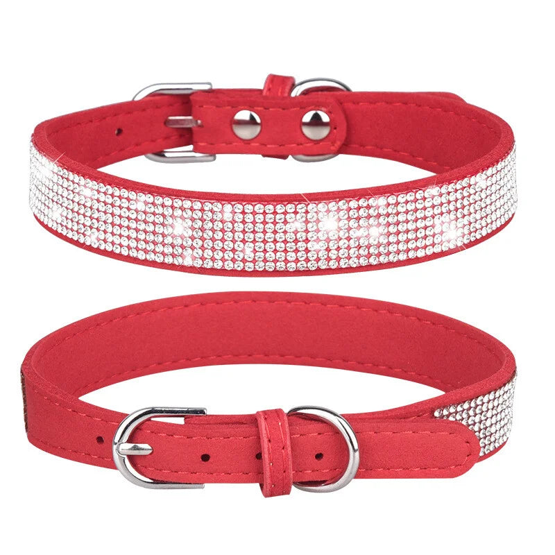 Bling Rhinestone Leather Dog Cat Collar