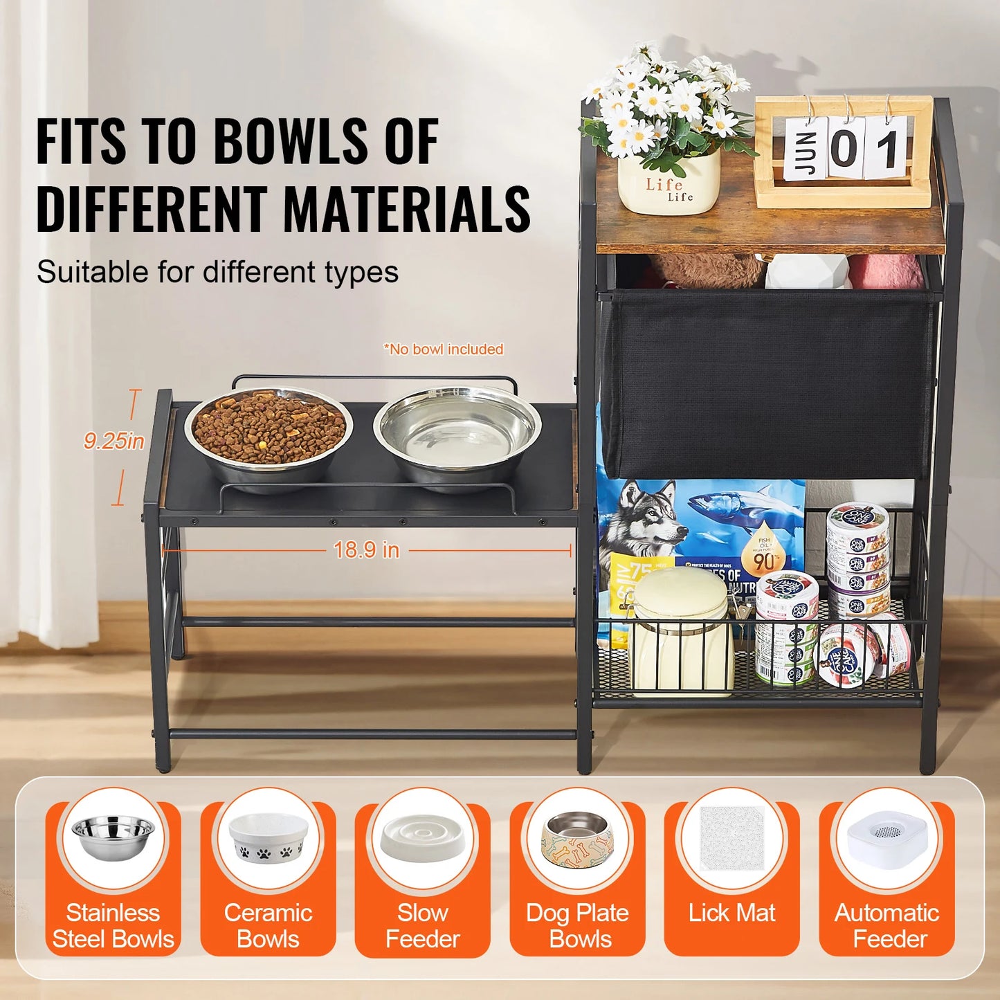 VEVOR Pet Feeding Station With Elevated Dog Bowls And Storage