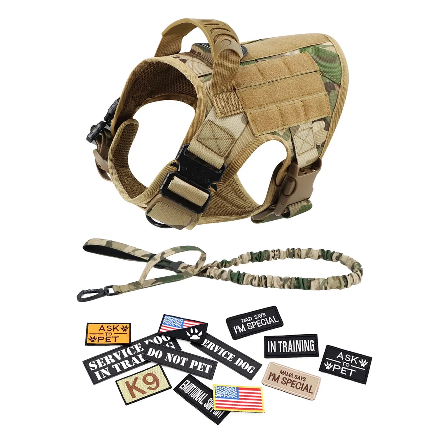 Military Large Dog Harness Vest Kit With Leash Patches Malinois