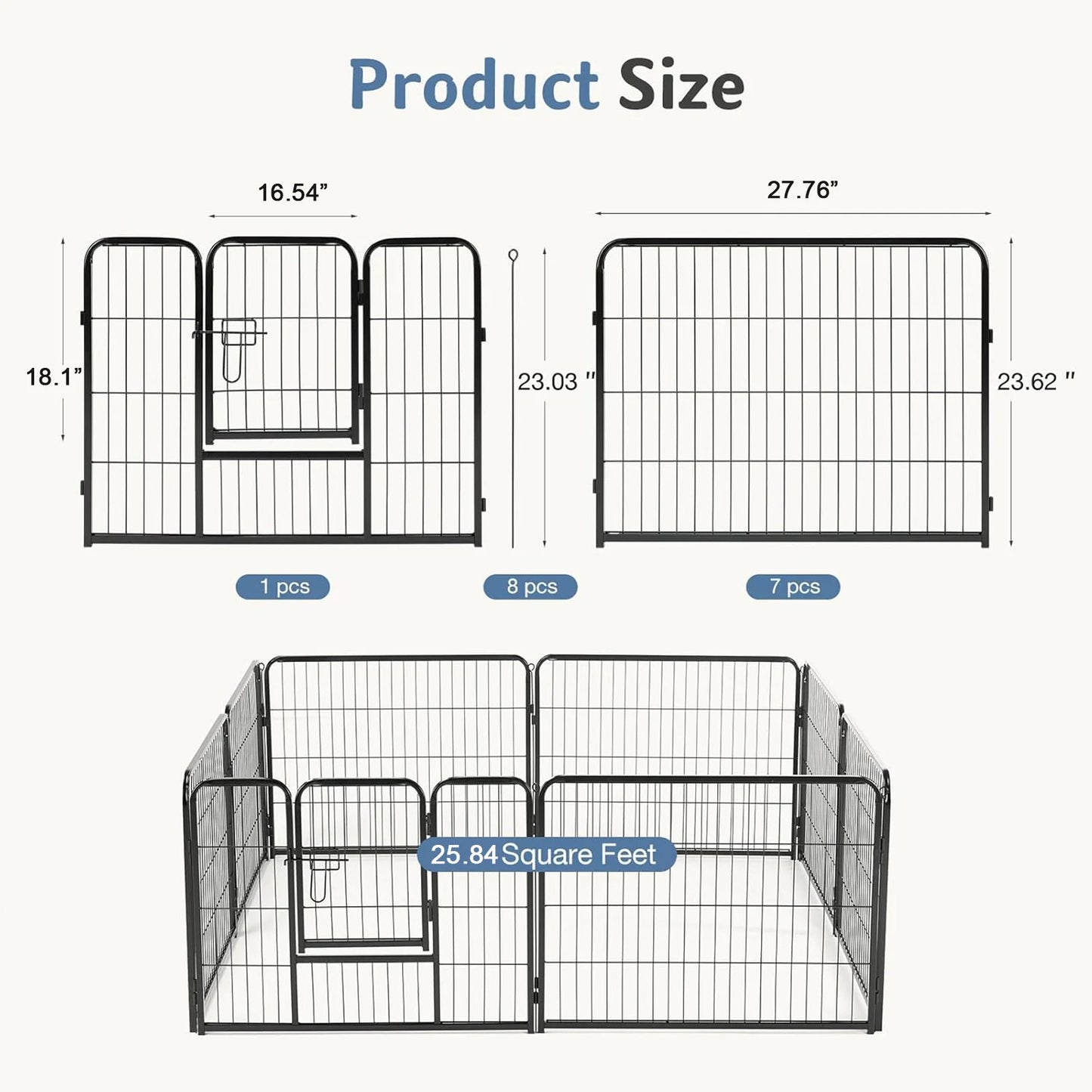 JHK Metal Foldable Dog Playpen Sturdy Pet Exercise Fence