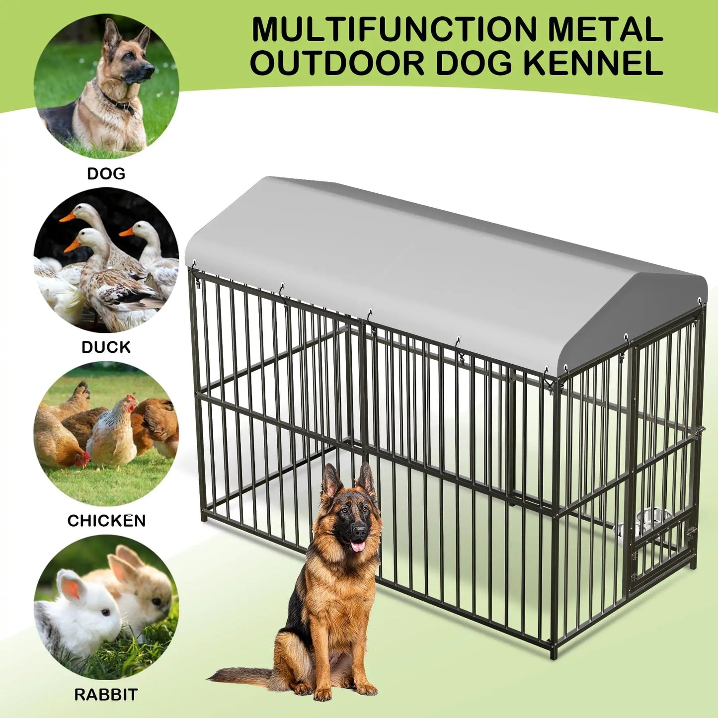 Heavy-Duty Metal Dog Kennel Outdoor Roof Double Lock Walk-In Durable