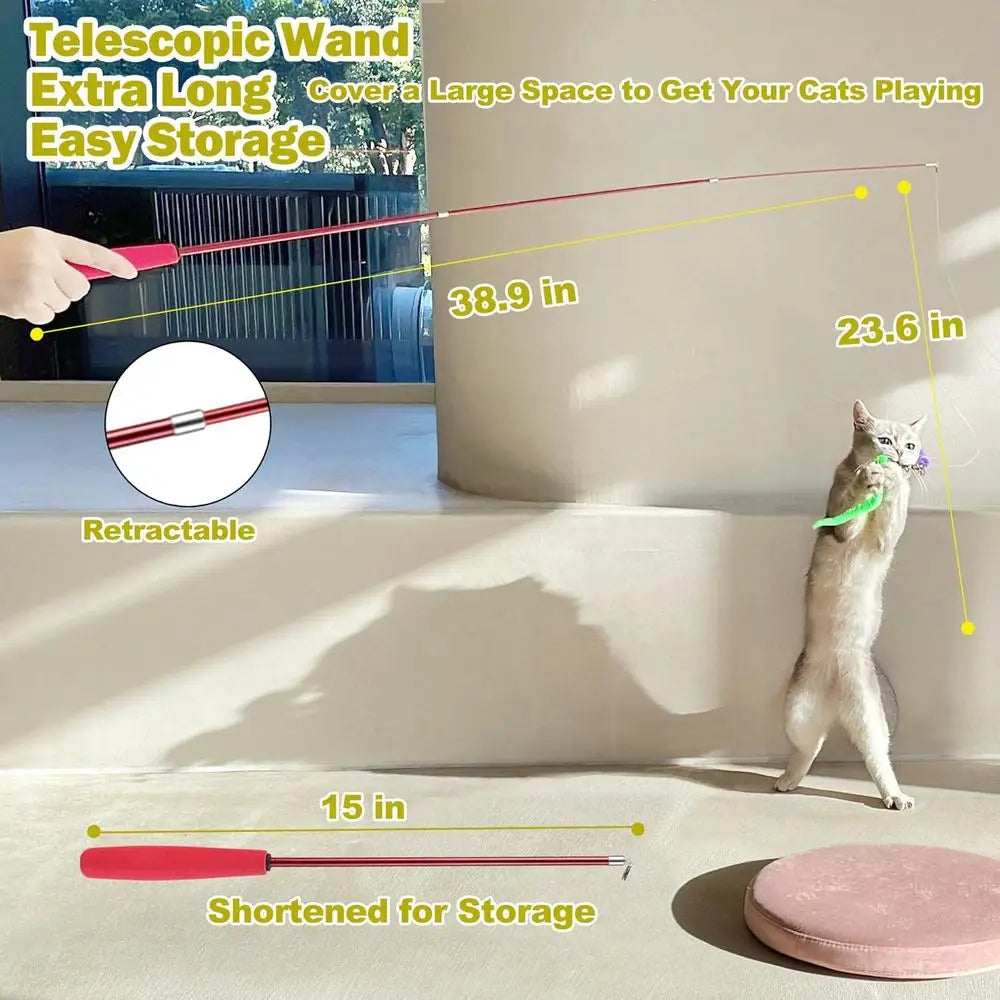Retractable Wand Cat Toy With Feather Toys For Indoor Cats