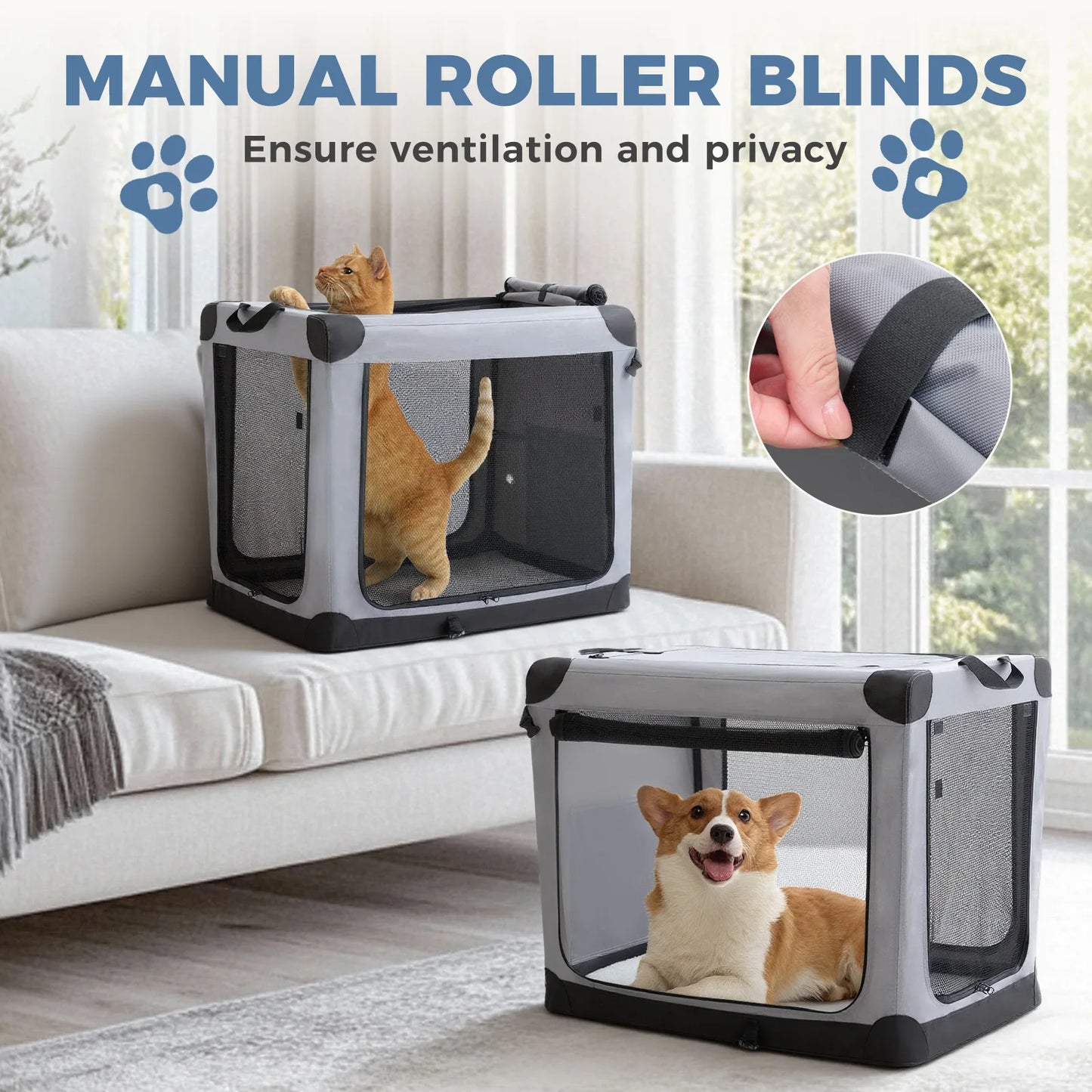 JHK Foldable Soft Dog Crate Kennel With Three Doors Indoors