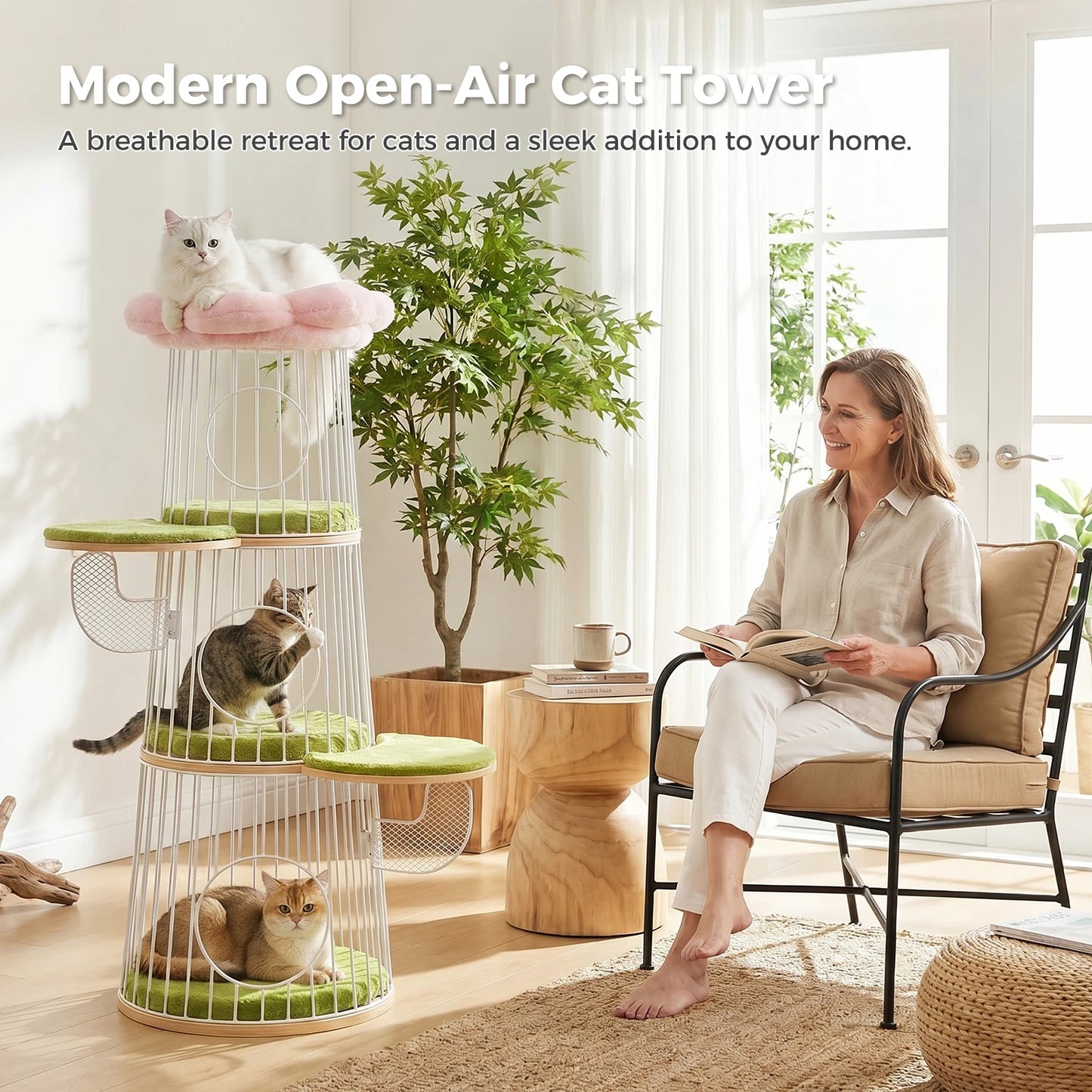 PAWZ Road Modern Cat Tree With Condos Flower Perch