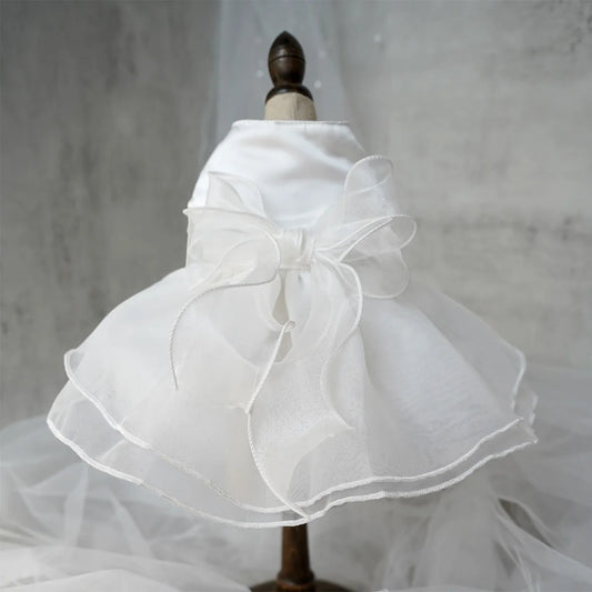 White Satin Dog Wedding Dress For Yorkies Chihuahua