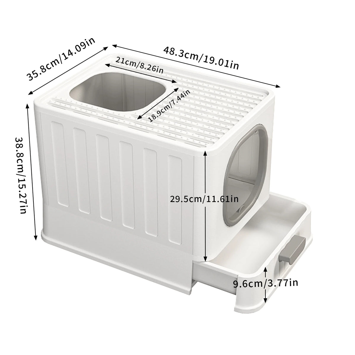 Enclosed Cat Litter Box With Scoop Drawer And Skylight Design