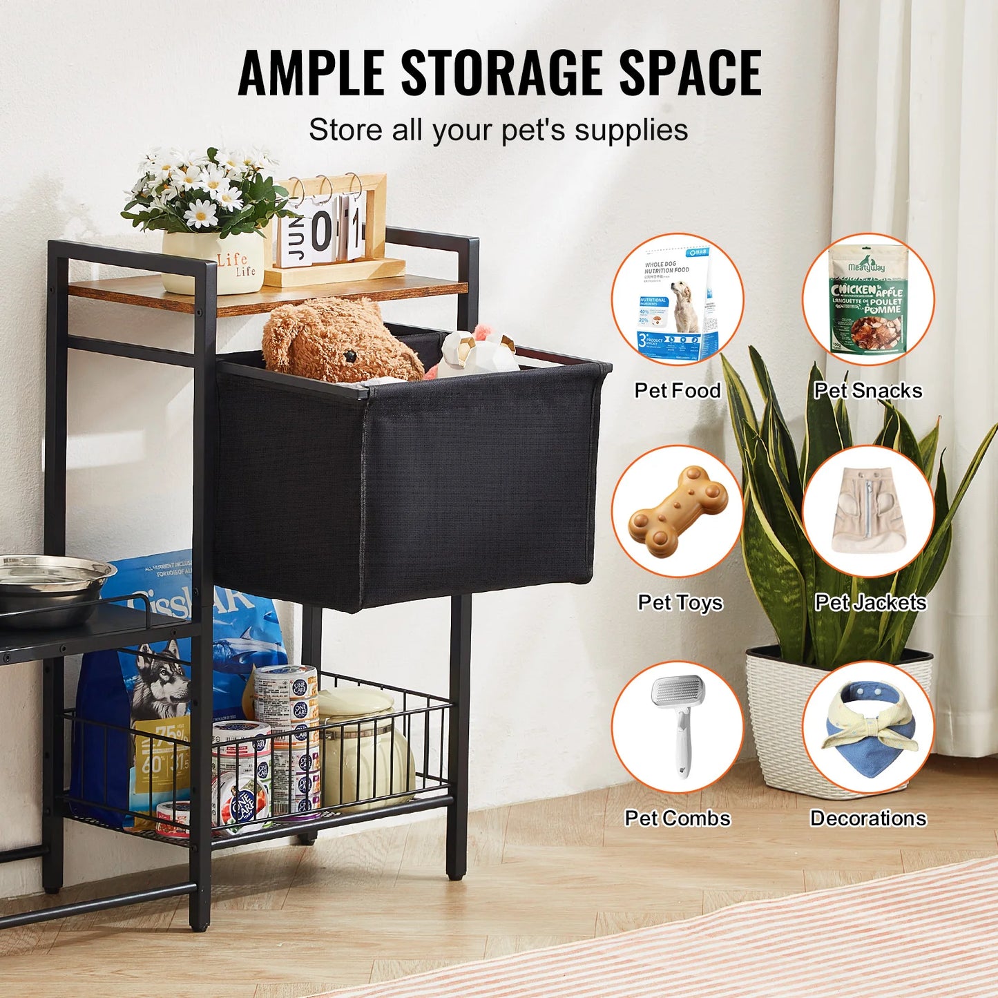 VEVOR Pet Feeding Station With Elevated Dog Bowls And Storage