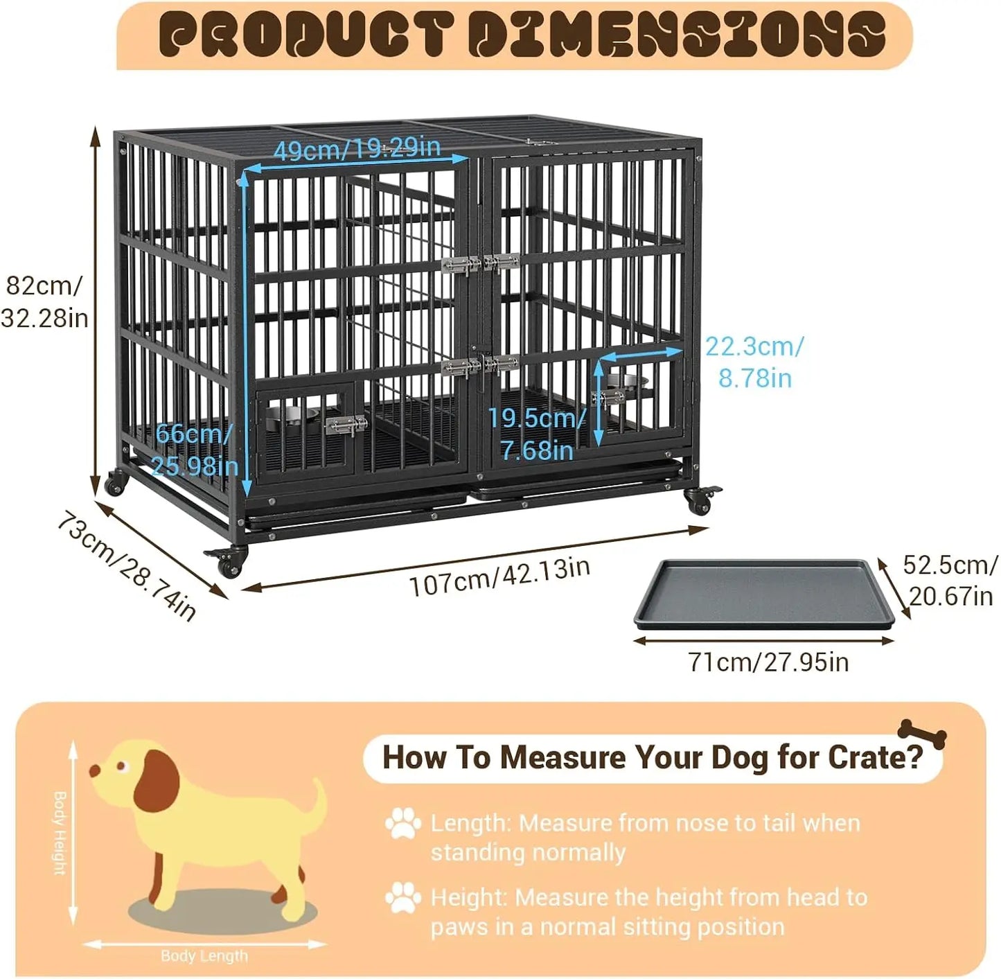 Garvee Heavy Duty Metal Dog Crate With Secure Dual Latches