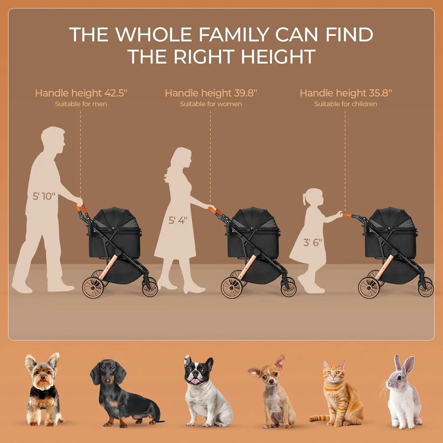 Foldable Medium Pet Stroller With Shock Absorbers