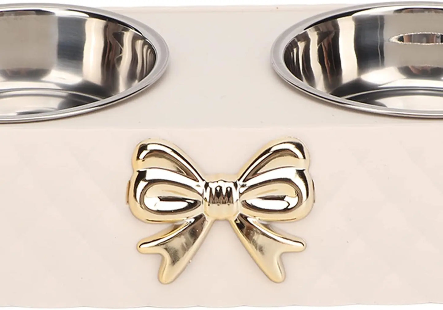 Double Pet Bowl Set With Bowknot Decor Holder Stainless Steel