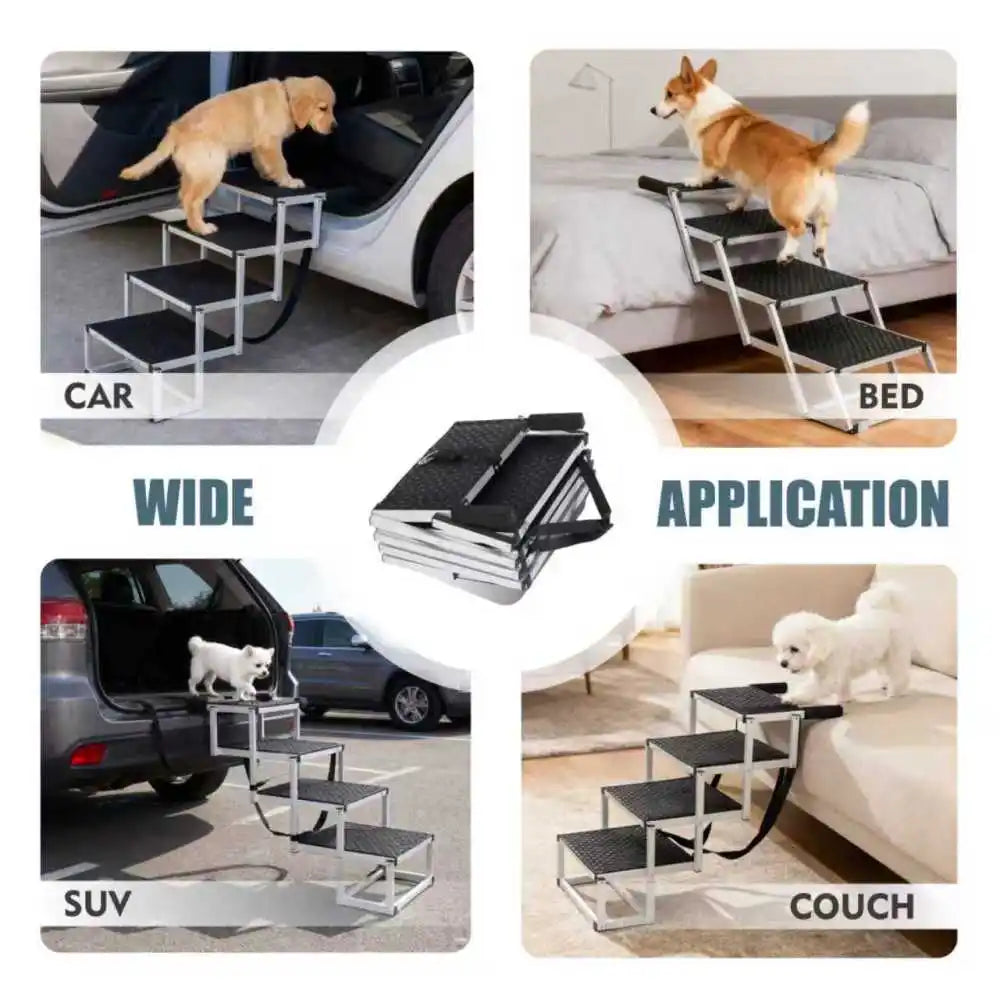 Aluminum 4-Step Folding Dog Car Stair Up To 250 Lbs