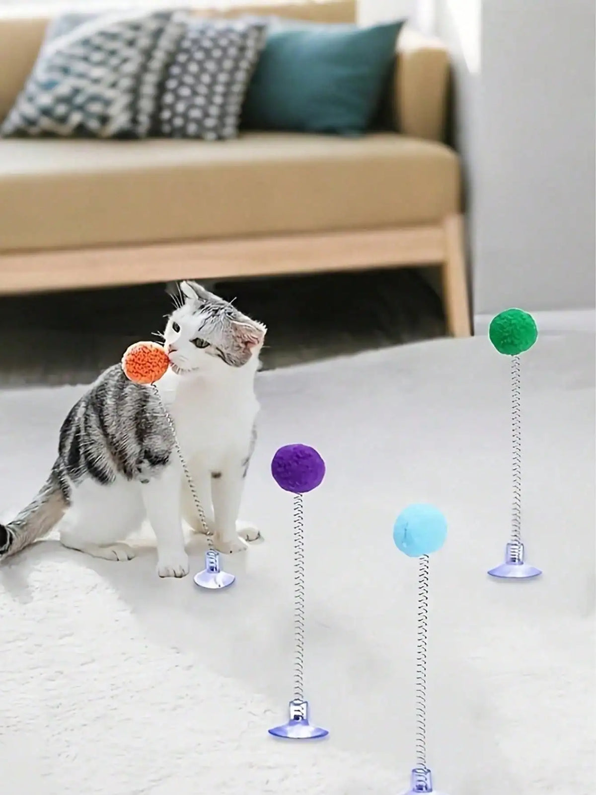 Interactive Cat Toy Set With Plush Ball And Teaser Wand