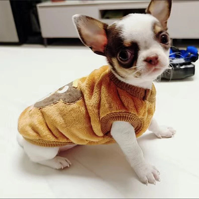 Cute Print Tea Cup Dog Sweater Winter Warm Fleece Clothing