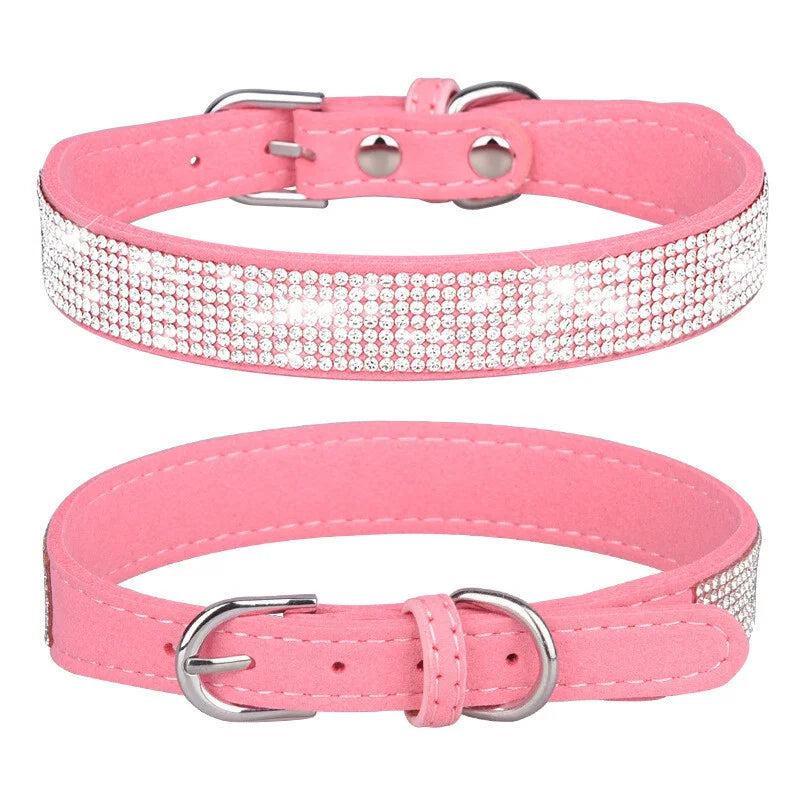 Bling Rhinestone Leather Dog Cat Collar