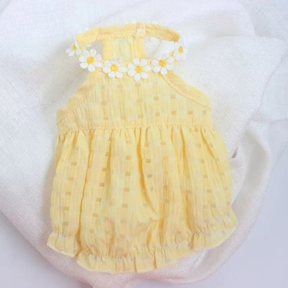 Floral Wreath Dog Collar Dress Cute Princess Style Outfit