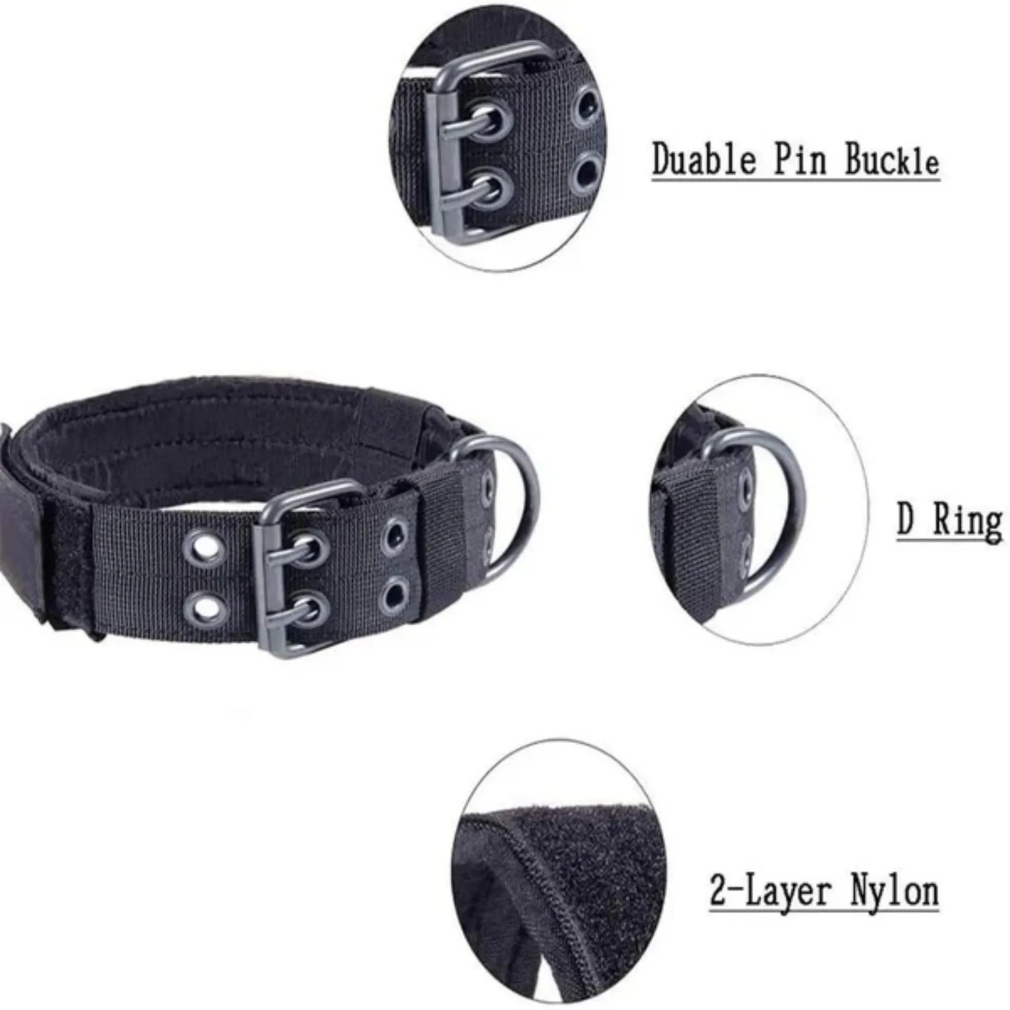 Tactical Heavy Duty Nylon Dog Collar With Metal Buckle