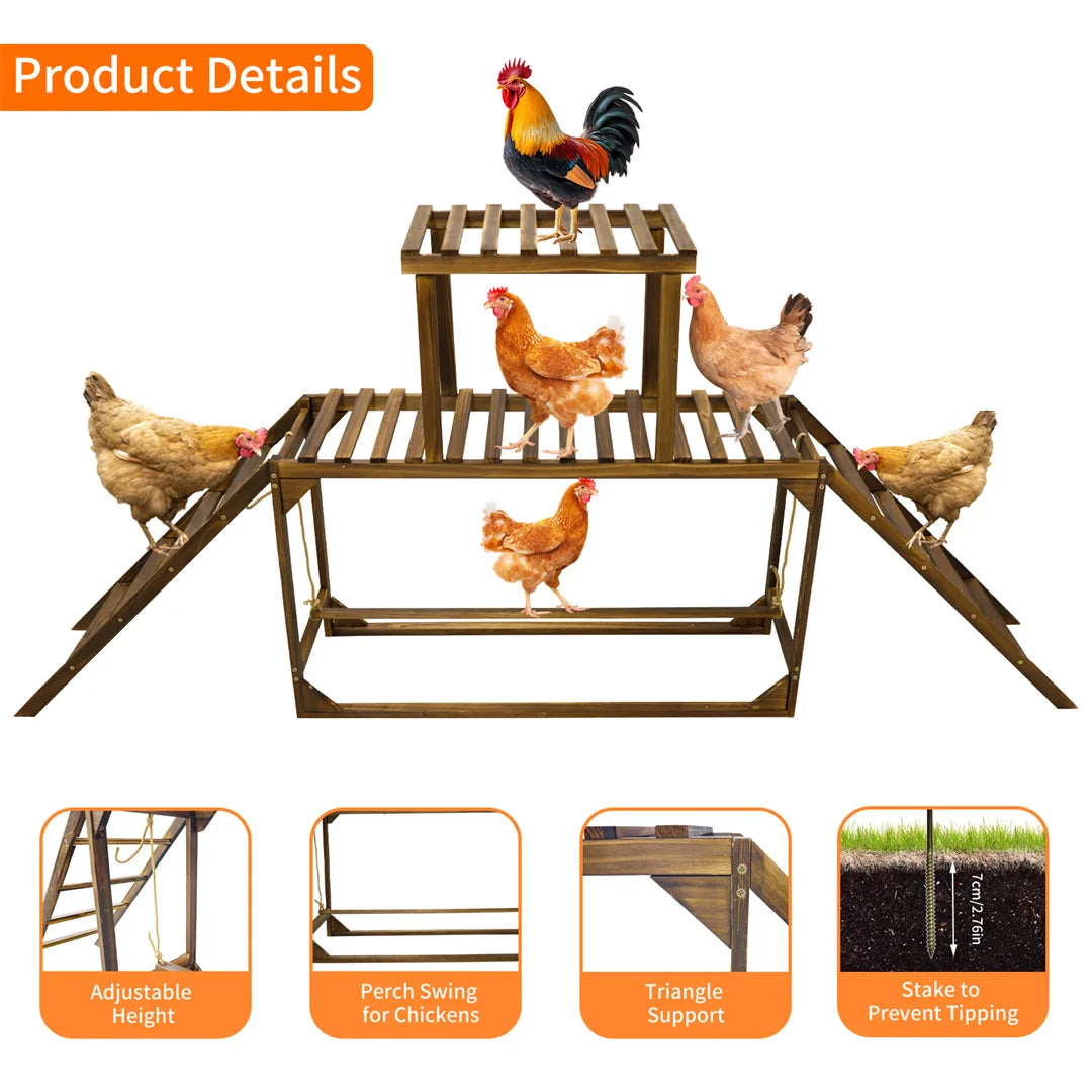 Pine Wood Chicken Perch Swing With Roosting Bars And Ladder