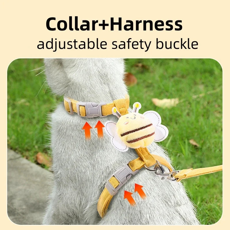 Bee Themed Cat Harness Leash Set Adjustable For Small Medium Pets